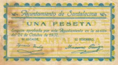 Billete de 1 peseta de Santalecina